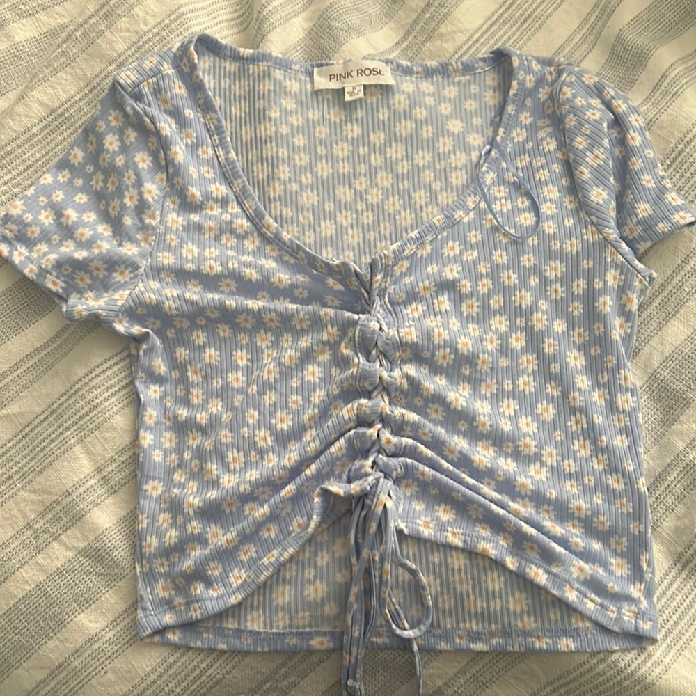 Blue With Flowers Crop Top